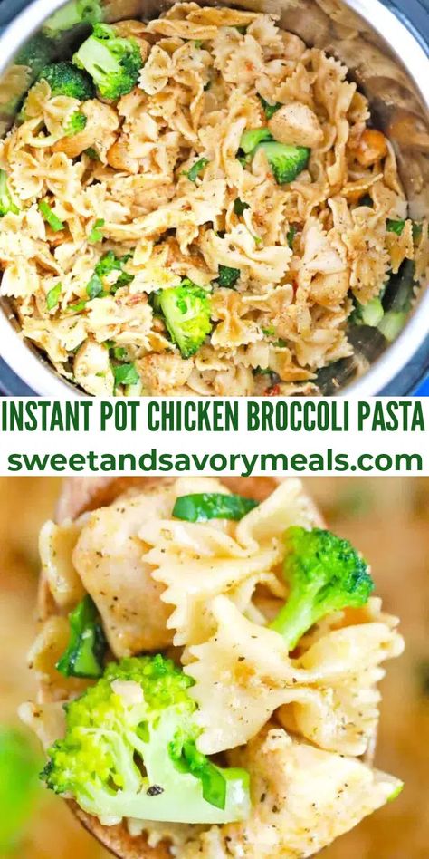 Easy Instant Pot Chicken Broccoli Pasta - Sweet and Savory Meals Frozen Chicken And Potatoes Instant Pot, Chicken Broccoli Pasta Recipes, Chicken Alfredo Lasagna Recipe, Broccoli Pasta Recipe, Chicken Broccoli Pasta, Creamy Cheese Sauce, Instant Pot Pasta Recipe, Vegetarian Mexican, Savory Meals