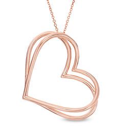 The Kindred Heart from Vera Wang Love Collection Tilted Pendant in 10K Rose Gold - 19" Royal Blue Wedding, Heart Outline, Peoples Jewellers, Everlasting Love, Double Heart, Sapphire Stone, Me Time, Vera Wang, Blue Stone