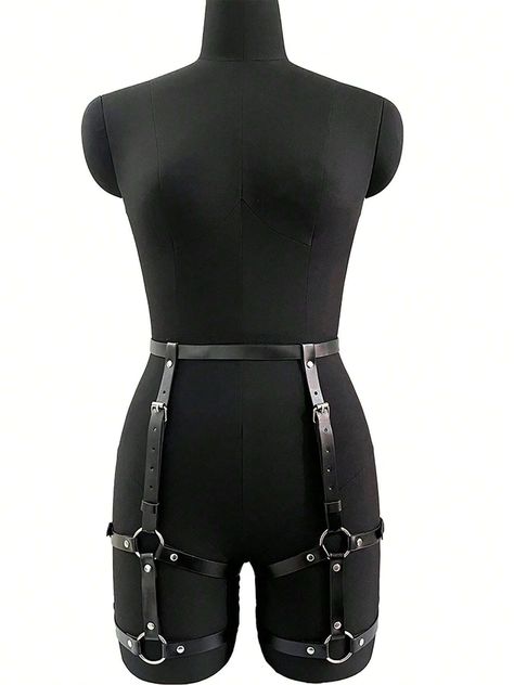 1pc Women's Black Leather Garter Belt Harness Gothic Body Decoration Belt For Daily Clothing Matching | SHEIN South Africa Harness Reference, Leather Thigh Harness, Unicorn Piggy Bank, Leather Garter Belt, Diy Dresses, Belt Harness, Thigh Harness, Leather Garter, Body Decoration