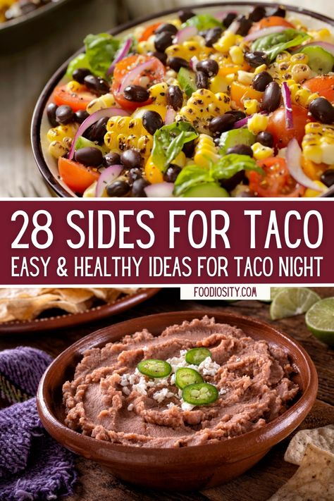 Taco Dinner Party, Taco Night Ideas, Taco Salad Bar, Bar Taco, Sides With Tacos, Mexican Party Food, Taco Bar Party, Taco Side Dishes, Taco Meal