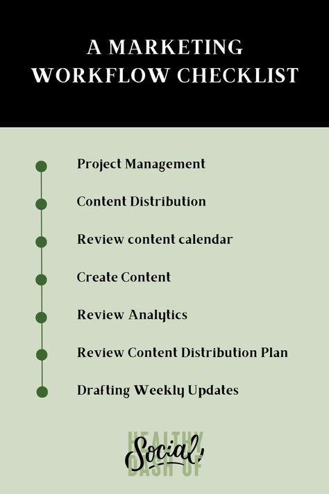 Business Organization Management | Marketing Workflow | Steal my business organization hacks with this marketing workflow checklist! I love a good checklist, especially when it helps keep me organized. See business organization structure, business organization tips and business organization background. Curious how I can set up your marketing workflow so that it is streamlined every week and working for you? Visit healthydashofsocial.com! Organization Structure, Digital Marketing Facts, How To Stay Organized, Staying Consistent, Startup Business Plan, Organization And Management, Social Media Consultant, Social Strategy, Instagram Marketing Tips