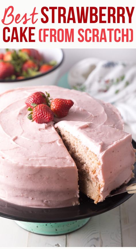 Homemade Strawberry Cake From Scratch, Best Strawberry Cake Recipe, Strawberry Cake From Scratch, Cake Recipe Homemade, Strawberry Layer Cake, Strawberry Layer Cakes, Homemade Strawberry Cake, Strawberry Cake Easy, Strawberry Cream Cheese Frosting