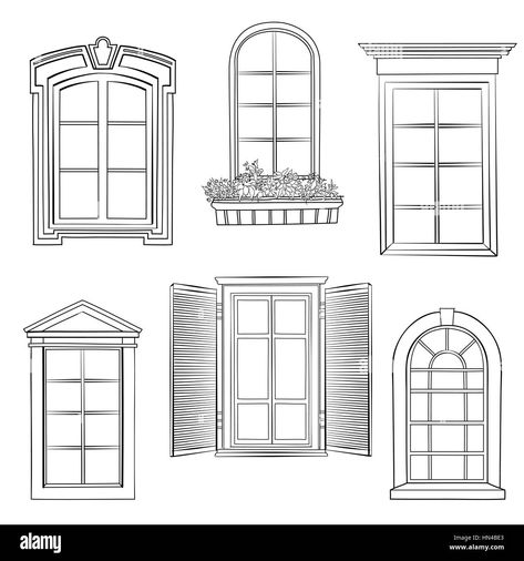 Window Sketch, Victorian Windows, Window Illustration, Window Drawing, Architecture Drawing Art, Drawing Templates, House Drawing, Doodle Sketch, Detailed Drawings