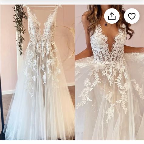 Gorgeous Dress, Brand New, Never Worn. Custom Sized Full Bust- 37, Waist-28, Hips-37 1/2, Shoulder To Shoulder- 16, Height- 65 & 3 Quarter (5”6) A Line Backless Wedding Dress, Chelsea Wedding, White Bridal Gown, Ivory Lace Wedding Dress, Tulle Wedding Gown, Wedding Dress Fabrics, Backless Wedding, Lhasa, White Tulle