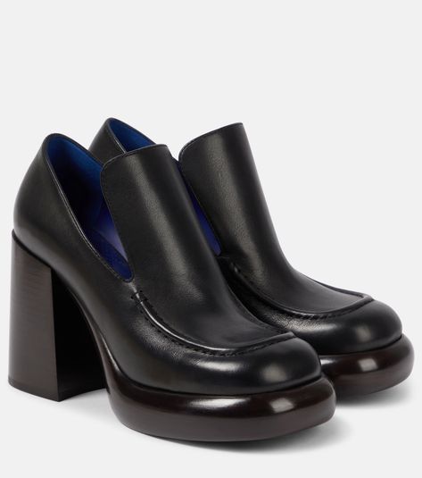 Leather loafer pumps in black - Burberry | Mytheresa Loafer Pumps, Burberry Print, Burberry Shoes, Evening Shoes, High Heel Pumps, Black Pumps, Leather Loafers, Shoe Box, Manolo Blahnik