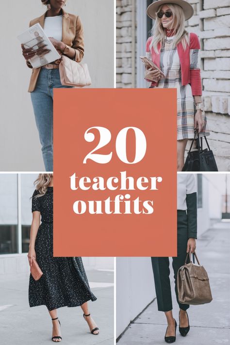 20 stylish teacher outfits for all seasons Outfit For Teachers Casual, Comfy Teaching Outfits, Parent Teacher Conferences Outfit Fall, Dress Up Like A Teacher, How To Dress Like A Teacher, School Librarian Outfit, Teacher Style 2024, Formal Teacher Outfit, Teacher Professional Outfits