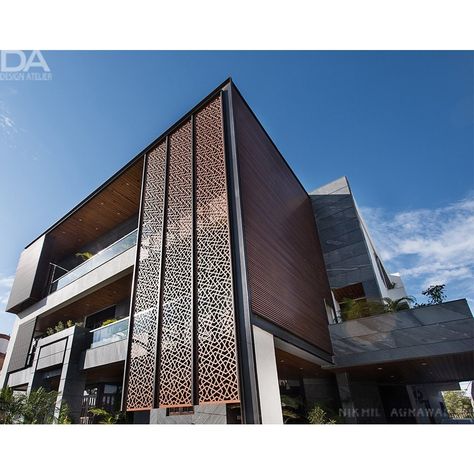 Duct Jali Design, Exterior Partition Design, Cnc Jali Design For Exterior Elevation, Second Skin Facade, House Outside Colour Combination, Rooftop Restaurant Design, Apartments Exterior, Cladding Design, House Outer Design