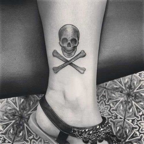 Skull And Crossbones Tattoo, Tiny Skull Tattoos, Crossbones Tattoo, Small Skull Tattoo, Skull Tattoo Designs, Pirate Tattoo, Bone Tattoos, Foot Tattoos For Women, Sugar Skull Tattoos