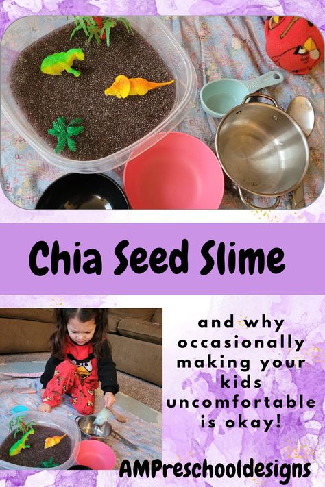 Chia Seed Slime Sensory Bin - AM Preschool Designs Non Toxic Sensory Activities, Chia Slime Sensory Bin, Chia Seed Slime Recipe, Chia Slime Recipe, Seed Crafts Preschool, Chia Seed Sensory Bin, Chia Seed Sensory Play, Slime Sensory Bin, Chia Slime