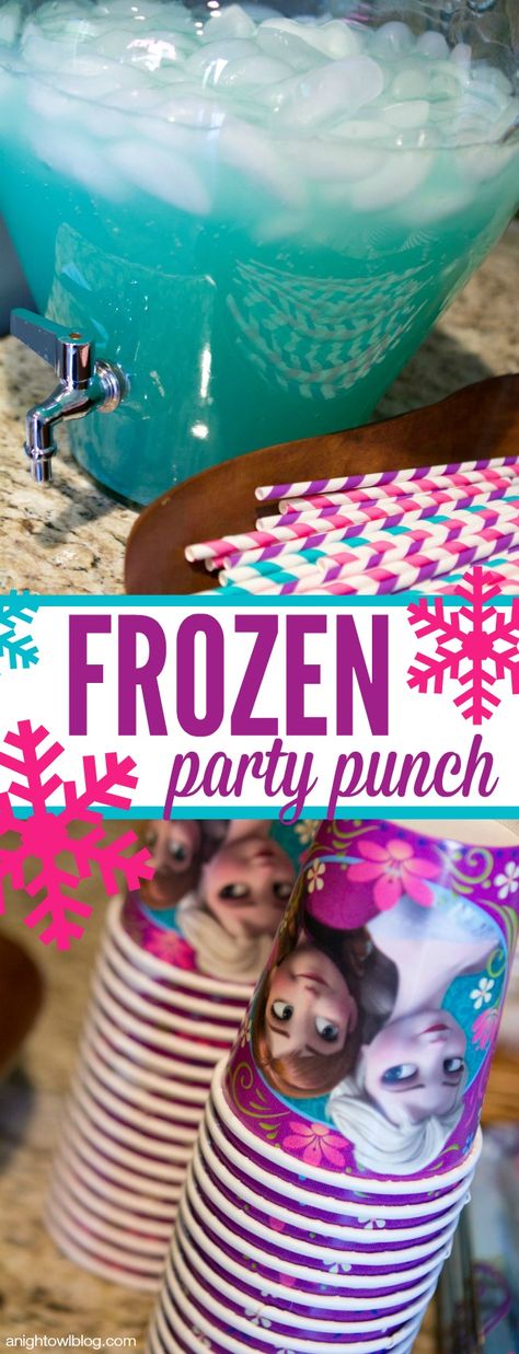 Frozen Party Punch - easy and perfect for Frozen parties! Frozen Party Punch, Frozen Punch, Frozen Party Food, Flavor Water, Lemonade Punch, Frozen Bday Party, Disney Frozen Birthday Party, Anna Und Elsa, Frozen Birthday Theme