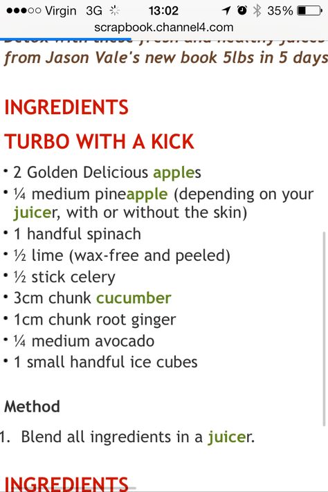 Jason Vale turbo boost Juice Master Recipes Jason Vale, Jason Vale Juice Recipes, Aip Drinks, Jason Vale, Juice Ideas, Boost Juice, Gut Cleanse, Cleanse Juice, Golden Delicious Apple