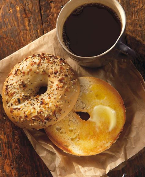 Coffee and a butter Bagel. Oh yea the "Best" Bagel And Coffee Aesthetic, Bagel Calories, Bagel Breakfast, Coffee And Bagel, Lox And Bagels, Breakfast Bagel, Bagel Shop, Coffee Obsession, About Coffee