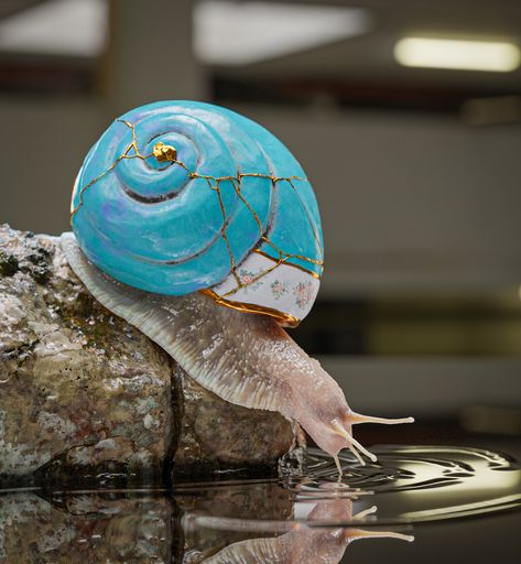 Kintsugi snail, EriS Soares on ArtStation at https://www.artstation.com/artwork/Aqq02X Mother Earth Art, Snail Art, Seashell Painting, Animal Coloring Pages, Texture Painting, Cute Cartoon Wallpapers, Fantasy Creatures, How To Take Photos, New Work