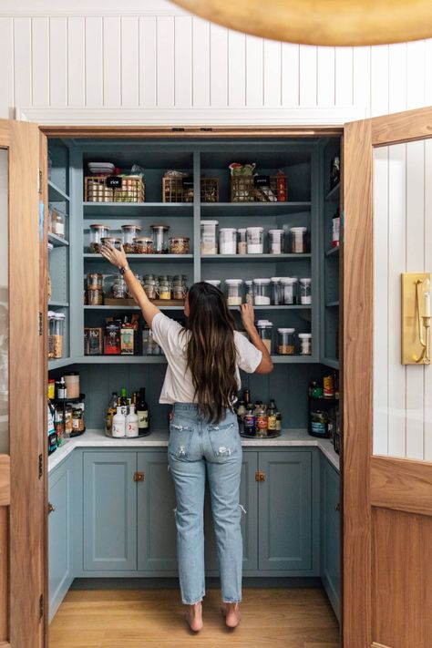 I See Skies of Blue - Chris Loves Julia Pantry Build, Julia Marcum, Pantry Bins, French Pantry, Organizer Pantry, Oval Room Blue, Pantry Bin, Blue Backsplash, Pantry Makeover