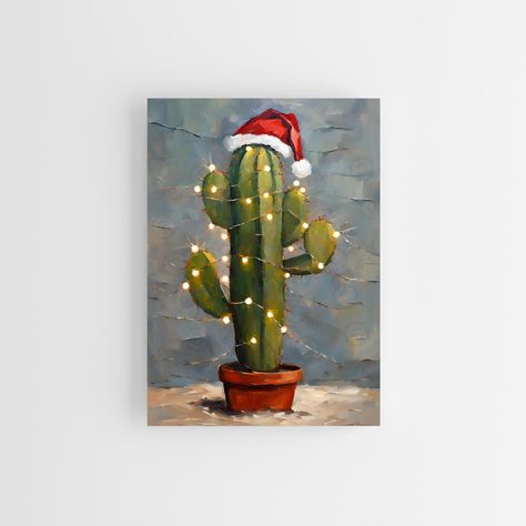 Christmas Cactus Flower, Desert Christmas, Cactus Paintings, Holiday Cactus, Vintage Cactus, Christmas Canvas Art, Cactus Diy, Cactus Wall, Cactus Desert