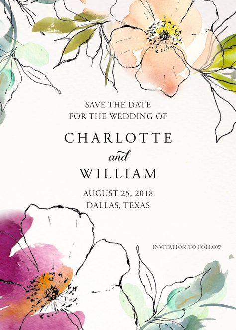 Poppy Save the Date Watercolor Invitations Botanical Save - Etsy Canada Save The Date Watercolor, Garden Party Invitations, Botanical Wedding Invitation, Book Illustration Design, Graduation Party Planning, Floral Cards Design, Botanical Wedding Invitations, Flower Invitation, Wedding Suite