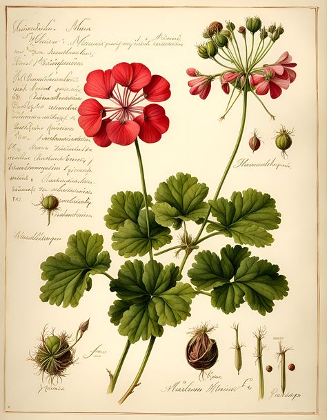 Botanicals: Geranium Are you looking for the perfect addition to your home decor? Look no further! Our AI image of a botanical Illustration of Geraniums are the ideal piece for any nature lover. This stunning creation beautifully captures the essence of intricate plant life, making it a great conversation starter and eye-catching focal point in any room. While this botanical drawing may not be 100% accurate, its unique interpretation adds a touch of creativity and imagination to your space. The Botanical Drawing, Scrapbooking Journal, Cricut Wedding, Illustration Botanique, Wedding Props, Botanical Drawings, Scrapbook Journal, Printable Designs, Plant Life