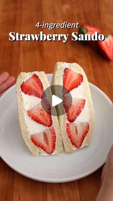 Christie Lai on Instagram: "Strawberry Sando 📝 Full recipe at www.christieathome.com (link in profile) - just search for the recipe, then click ‘Jump to Recipe’!   Fluffy milk bread stuffed with thick whipped cream and juicy sweet strawberries. This Japanese strawberry sando is absolutely delicious and made with only 4-simple ingredients. A delightful dessert or snack that is stunning to the eye! [Dairy-free adaptable].  #strawberry #dessert #desserts #japaneserecipes #japanesefood #strawberries #berries #sandwich #sandwiches" Strawberry Jam Sandwich Ideas, Japanese Dessert Sandwich, Japanese Cream Sandwich, Strawberry Sando Recipe, Fruit Sandwich Recipes, Strawberry Sandwich Recipe, Japanese Strawberry Sandwich, Japanese Fruit Sandwiches, Strawberry Cream Sandwich