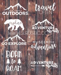 Outdoor Car Decals, Jeep Tattoos, Adventure Decals, Adventure Tattoo, Yeti Cooler, Car Things, Mountain Tattoo, Adventure Quotes, Silhouette Cameo Projects