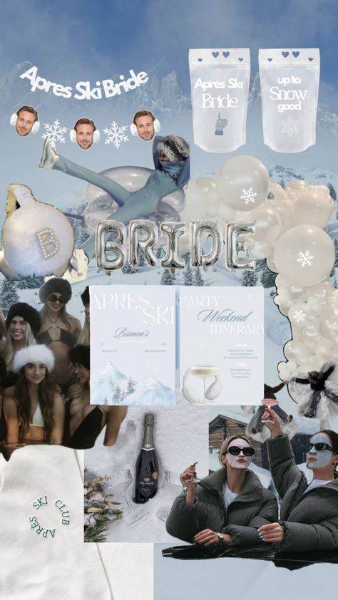 Apres Ski Bride Bachelorette Decor Inspo #skibachelorette #bacheloretteparty #bachelorettetheme #bachelorettedecor #winterbachelorette #snowinlove Apres Ski Decor, Apres Ski Party Decoration, Apres Ski Bachelorette, Ski Bachelorette Party, Tahoe Bachelorette, Ski Bachelorette, Snow In Love, Winter Bachelorette, Bachelorette Inspo