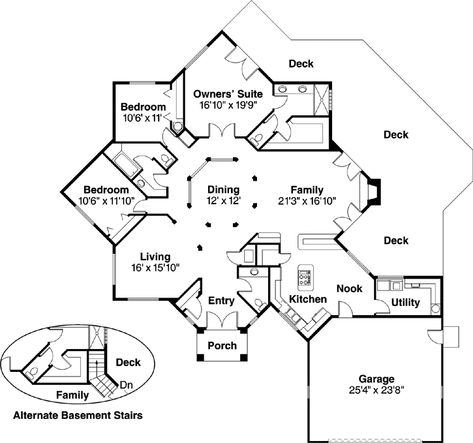 Contemporary House Plan - 3 Bedrooms, 2 Bath, 2417 Sq Ft Plan 17-179 Octagon House, Beach House Plan, Sims Inspiration, Unique Floor Plans, Beach House Plans, Monster House Plans, Monster House, Sims House Plans, Cob House