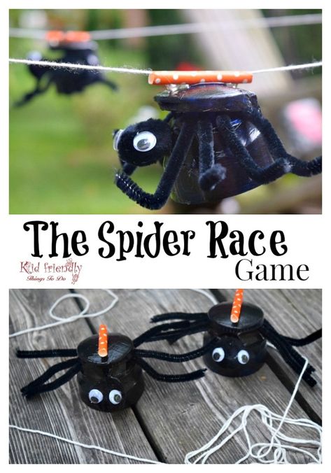 The Spider Race Game! It's a fun new idea for Halloween and Fall parties for kids! www.kidfriendlythingstodo.com Halloween Carnival Games, Fall Festival Games, Fun Halloween Party Games, Fall Carnival, Festival Games, Halloween Class Party, Halloween Infantil, Fall Parties, School Halloween Party