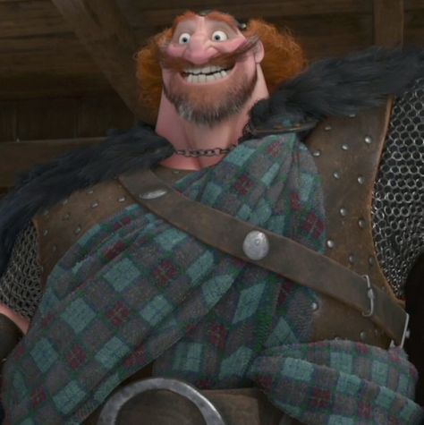 King Fergus is the tritagonist of the 2012 Disney•Pixar animated film, Brave. He resides in the kingdom of DunBroch in the Scottish Highlands, along with his family and his wife, Queen Elinor. He is the father of their eldest daughter Merida and their three young triplet sons Harris, Hubert, and Hamish. Protector of his kingdom and family, King Fergus is a heroic warrior with a majestic bear cape, broad sword, and a knobby peg leg – the result of his much-regaled skirmish with the demon... Hear Me Outs, Disney Dads, King Fergus, Disney Parents, Queen Elinor, Bear King, Brave 2012, Animated Movies Characters, Kelly Macdonald