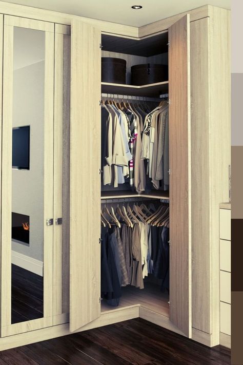 50+ Top Trend Corner Cabinet Ideas | Designs For 2020 Corner Wardrobe Closet, Wardrobes Ideas, Small Bedroom Wardrobe, Corner Closet, Bedroom Closet Doors, Closet Small Bedroom, Corner Wardrobe, Bedroom Cupboards, Open Closet