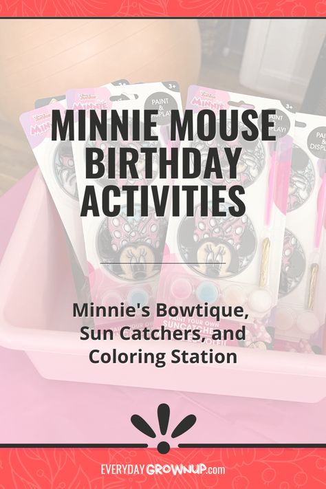 Instead of a dedicated schedule for this party, we created centers for kids to pick-and-choose what they wanted to do! And it ended up being the easiest and most put-together party I’ve ever done! https://everydaygrownup.com/minnie-mouse-birthday-party/ #MinnieMouseBirthday #3YearBirthday #MinniesBowtoons #PinkBirthday #GirlBirthdayParty #GirlParty #MinnieMouseFood #MinnieMouseCrafts #SunCatchers #EasyPartyPlanning#MinniesBowtique #ColoringStation Minnie Mouse Craft Ideas, Minnie Mouse Party Game, Minnie Mouse Crafts Diy, Minnie Mouse 2nd Birthday Party Games, Minnie Party Activities, Minnie Mouse Bowtique Birthday Party Ideas, Minnie Mouse Party Activities, Minnie Mouse Birthday Party Game Ideas, Oh Twodles Birthday Games