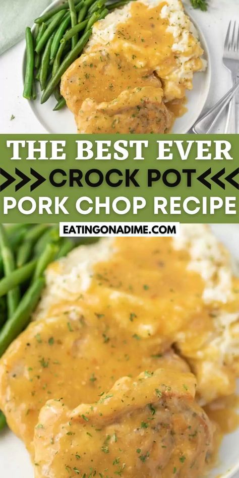 Easy Crock Pot Pork Chops - Easy Slow Cooker Pork Chops Boneless Pork Chops Crock Pot, Recipe With Cream Of Chicken, Easy Crockpot Pork Chops, Pork Chops With Gravy, Pork Loin Chops Recipes, Slow Cooker Pork Chops Recipes, Crock Pot Pork Chops, Boneless Pork Chop Recipes, Pork Crockpot Recipes