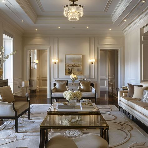 American Classic Contemporary Interior, Classical Architecture Apartment, Neoclassical Master Room, Clasic Contemporan Living Room, Neoclassical Master Room Design, Glam Living Rooms, Hamptons House Interior, Classical Interior Design, Bedroom Design Styles