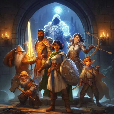 I will draw your dnd party art or dnd character art no ai for you Dnd Group Pose, Adventuring Party Dnd Aesthetic, Dnd Party Drawing, D&d Party Art, Draw Your Favorite Character Challenge, Dnd Group Art, Group Drawing Reference, Dnd Party Art, Academia House