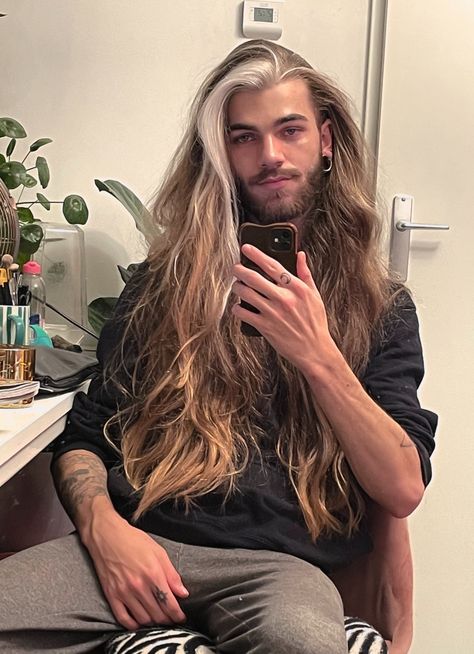 White Men Hairstyles Long Hair, Punk Long Hair Men, Blonde Long Haired Men, Guys With Long Hair And Tattoos, Men With Very Long Hair, Long Haired Guys Aesthetic, Long Haired Dudes, Mens Long Blonde Hair, Men With Long White Hair