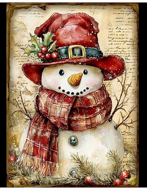 Painting Of Snowman, Xmas Aesthetic Vintage, Snowmen Pictures Free Printable, Vintage Christmas Drawings, Vintage Winter Wallpaper, Christmas Retro Illustration, Vintage Christmas Images 1950s, Christmas Snowman Painting, Snowman Aesthetic