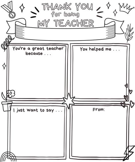 Teacher Appreciation Coloring Page Free, Teacher Appreciation Notes From Students, Teacher Appreciation Coloring Page, Teacher Decorations, Teacher Appreciation Notes, Printable Teacher Appreciation, Message For Teacher, Teacher End Of Year, Easy Fathers Day Craft