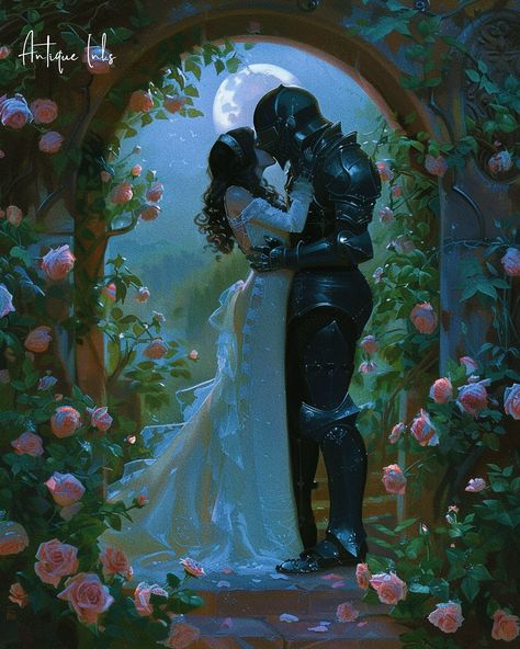 Fantasy Romance Aesthetic Art, Medieval Romance Art, Fantasy Lovers Couple Aesthetic, Knight Romance Art, The Lovers Tarot Painting, Medieval Romance, Fantasy Love, Fantasy Couples, Romantic Fantasy