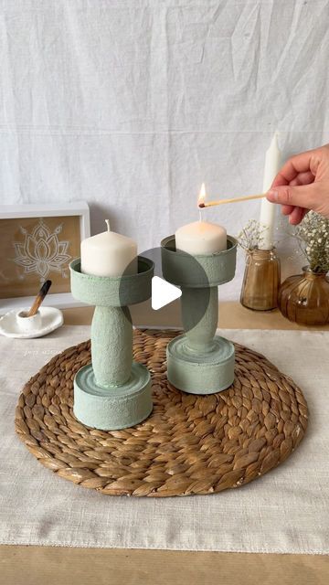 Candle Stand Diy, Handmade Candle Holders, Concrete Diy Projects, Diy Candle Holders, Diy Candle, Instagram Diy, Trash To Treasure, Concrete Diy, Candle Stand