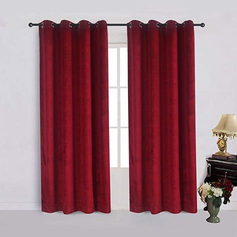 Cherry Home Set of 2 Classic Blackout Velvet Curtains Panels Home Theater Grommet Drapes Eyelet 52Wx84L-inch Red(2 panels)Theater| Bedroom| Living Room| Hotel Red Velvet Curtains, Burgundy Living Room, Velvet Room, Light Blocking Curtains, Velvet Drapes, Insulated Curtains, Red Curtains, Lined Curtains, Velvet Curtains