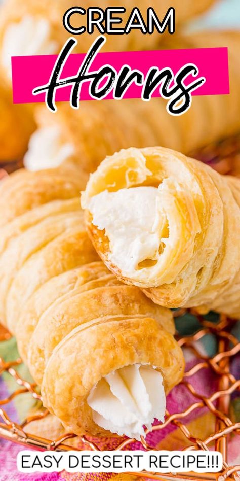 Creme Horns, Cream Horns Recipe, Lady Locks, Phyllo Recipes, Pepperidge Farm Puff Pastry, Puff Pastries, Cream Horns, Easy Puff Pastry, Puff Recipe