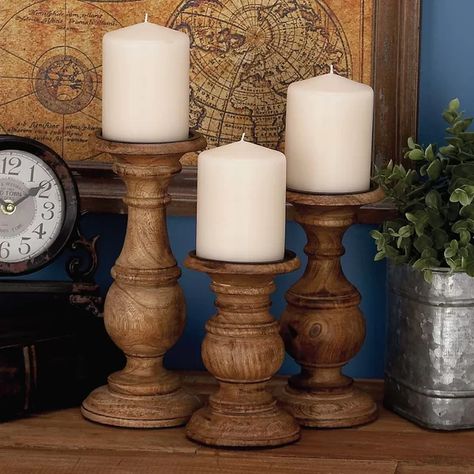 Laurel Foundry Modern Farmhouse 3 Piece Wood Candlestick Set & Reviews | Wayfair.ca Wood Votive Candle Holder, Rustic Wood Candle Holders, Wood Pillar Candle Holders, Cupcake Stands, Wooden Candle Sticks, Wood Candle Sticks, Wooden Candle Holders, Wood Candle Holders, Wood Turning Projects