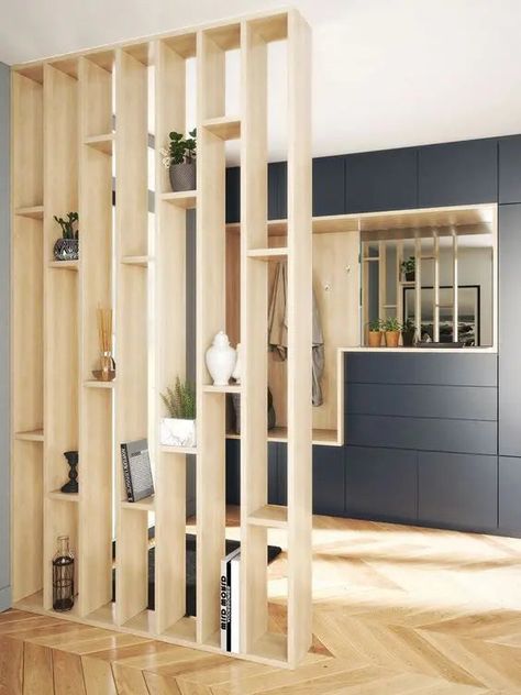 10 Wood Slat Room Divider Ideas You Can Buy or DIY Living Room Partition Design Woods, Wall Separation Ideas, Wood Slat Room Divider, Slat Room Divider, Room Divider Ideas Diy, Room Divider Ideas, Painted Living Room Furniture, Wooden Partitions, Divider Ideas