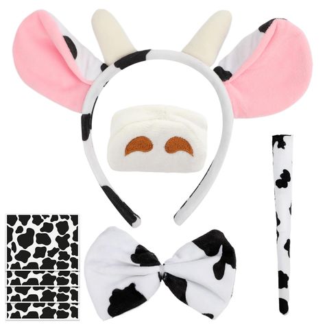 PRICES MAY VARY. 80% Short Plush, 20% PP Cotton Premium Material: The cow costume set is made of short plush, filled with PP cotton, fluffy feel and exquisite workmanship; The package includes 1 set of cow costume and 4 sheets of cow pattern felt stickers; Cow headband size is 19x26 cm/7.48x9.84 inches; Cow nose: 6x3.5 cm/2.36x1.37 inches; Cow bowtie: 11x7.5 cm/ 4.33x2.95 inches; Cow tail: 32.5cm/12.79 inches Cute Design: The cow costume set is realistic and vivid, the overall feeling is very cu Cow Halloween Costume Women, Cow Costume Women's, Zoo Animal Costume, Cow Ears Headband, Farm Animal Costumes, Cow Headband, Animal Halloween Costume, Cow Halloween Costume, Cow Tail