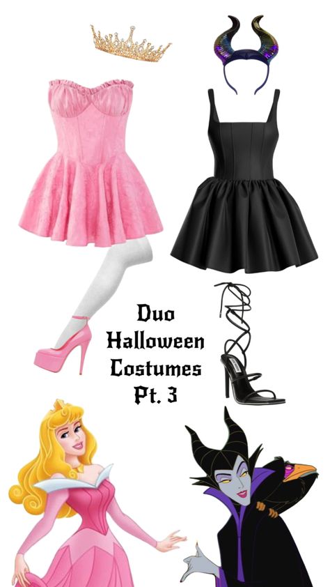 Malifacent And Arora, Princess Aurora And Maleficent Costume, Aurora And Melifesent Costume, Modern Day Aurora Outfit, Sleeping Beauty Maleficent Costume, Malificiant And Aroura Costume, Disney Outfits For Halloween, Sleeping Beauty And Maleficent Costumes, Maleficent Inspired Outfits