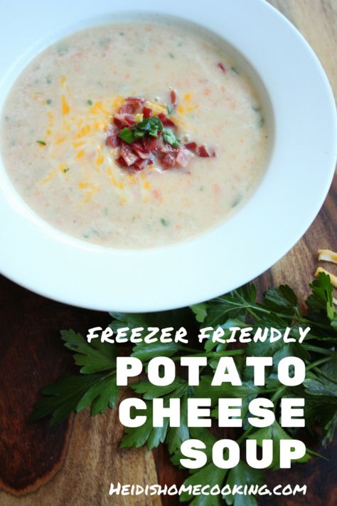 This recipe for potato cheese soup comes from the Pioneer Woman. I made a few subsitutions to keep it on the healthy side. I used turkey bacon, lowfat milk, and Creole seasoning. The best part is that it is loaded with flavor, creamy, and freezer friendly. To thaw, simply heat the frozen soup on the stove top. This is one of the best meals for large families or to stock your freezer. Add it to your meal plan today! Freezer Potatoes, Frozen Soup, Soup On The Stove, Meals For Large Families, Freezer Soups, Potato Cheese Soup, Freezing Soup, Lighter Recipes, Frugal Food