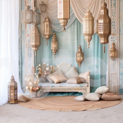 Moroccan Backdrop, Moroccan Theme Party, Photo Shoot Backdrop, Middle Eastern Wedding, Shoot Backdrop, Photo Studio Design, Arabian Decor, Moroccan Theme, Turkish Wedding