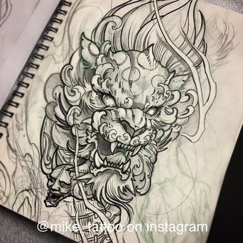 Tatuajes Irezumi, Foo Dog Tattoo Design, Japanese Tattoo Women, Foo Dog Tattoo, Lion Sketch, Kunst Tattoos, Japanese Dragon Tattoos, Fu Dog, Illustration Tattoo