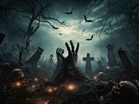 Halloween background with zombie hand erupting out of the ground Zombie Crawling Out Of Ground, Zombie Background, Zombie Crawl, Zombie Attack, Zombie Hunter, Halloween Background, Zombie Hand, Cityscape Photos, Halloween Backgrounds