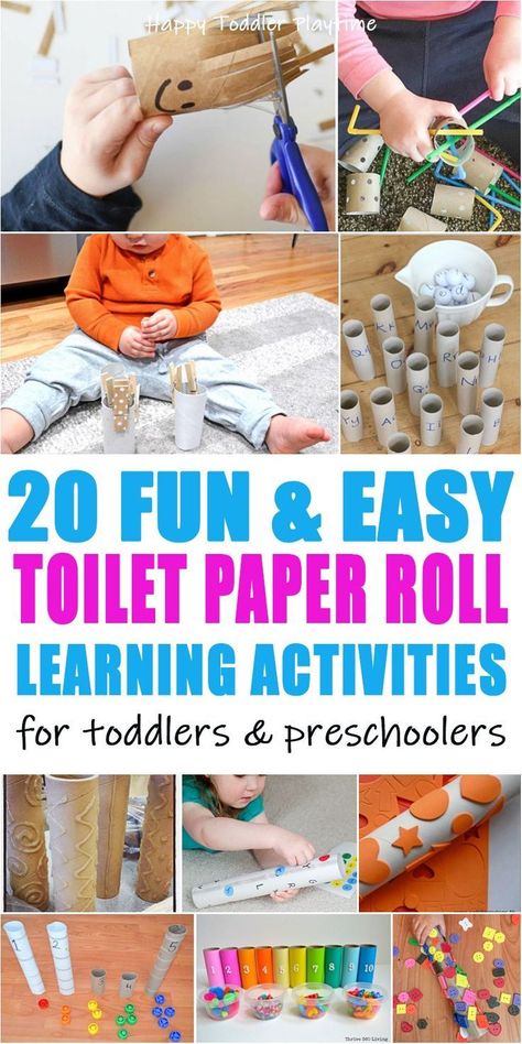 65+ Easy Toilet Paper Roll Activities - HAPPY TODDLER PLAYTIME Here are 65+ fun & easy toilet paper roll activities for toddlers and preschoolers! From sensory bins to crafts to learning activities and more!  #toddleractivities #preschoolactivities #toddlerfun Toilet Paper Roll Activities, Paper Roll Activities, Learning Activities For Toddlers, Paper Towel Tubes, Toilet Paper Crafts, Toilet Paper Roll Crafts, Paper Roll Crafts, Toddlers And Preschoolers, Games For Toddlers