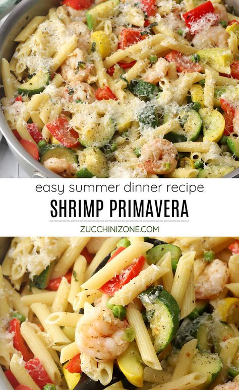 Shrimp primavera recipe by The Toasty Kitchen. Shrimp primavera is a flavorful, veggie-packed meal that's easy to make any time of year. Pasta, shrimp, and fresh seasonal veggies are tossed in a light lemon sauce to make this easy dish. #shrimpprimavera #primavera #dinnerideas #lightmeals #summer Salad Shrimp Pasta Recipes, Healthy Shrimp And Veggie Recipes, Pasta Primavera With Shrimp Recipes, Summer Shrimp Pasta Recipes, Shrimp Primavera Recipe Olive Gardens, Recipe With Shrimp Easy, Shrimp Recipes With Vegetables, Shrimp Pasta With Veggies, Healthy Shrimp And Pasta Recipes