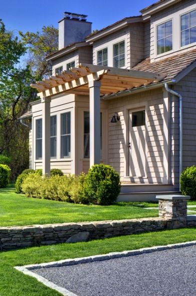 Front Entrance with Pergola Front Door Pergola, Front Porch Pergola, Door Pergola, Yankee Barn Homes, Vinyl Pergola, Building A Porch, Pergola Design, Wooden Pergola, Cottage Home